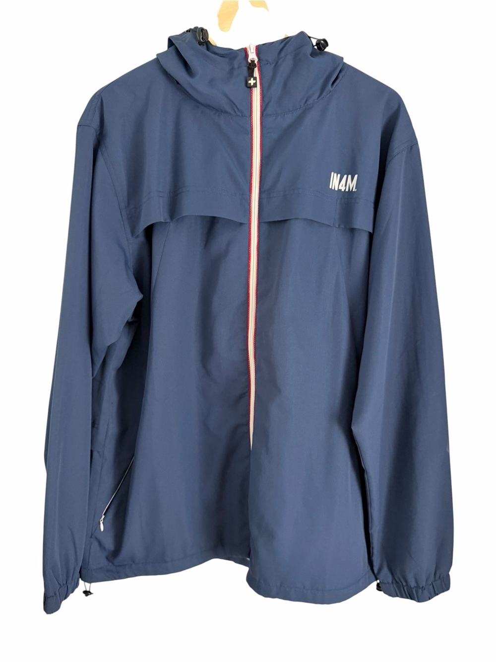 IN4MATION Navy Blue Hooded Windbreaker Y2K Streetwear L